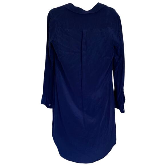 J. MCLAUGHLIN Navy Silk Shirt Dress Mini Size Medium Preppy Dressy Collared - Picture 2 of 6